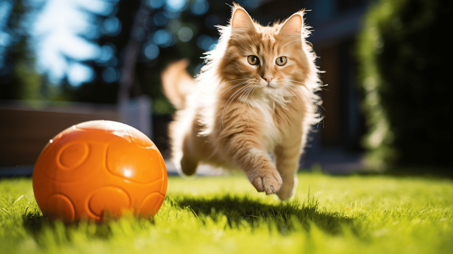 cat running after a ball