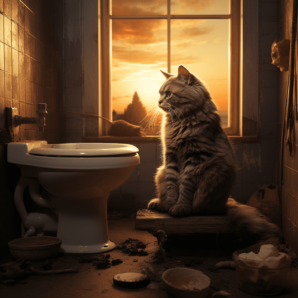 cat waiting in front of toilet because it can not poop